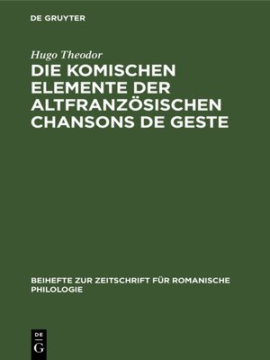 cover image of Die komischen Elemente der altfranzösischen chansons de geste